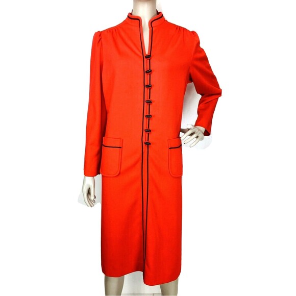 Vintage 60s Marty Gutmacher Red Puff Sleeves Mod Toggle Button Shift Dress S/M/L - Picture 1 of 7